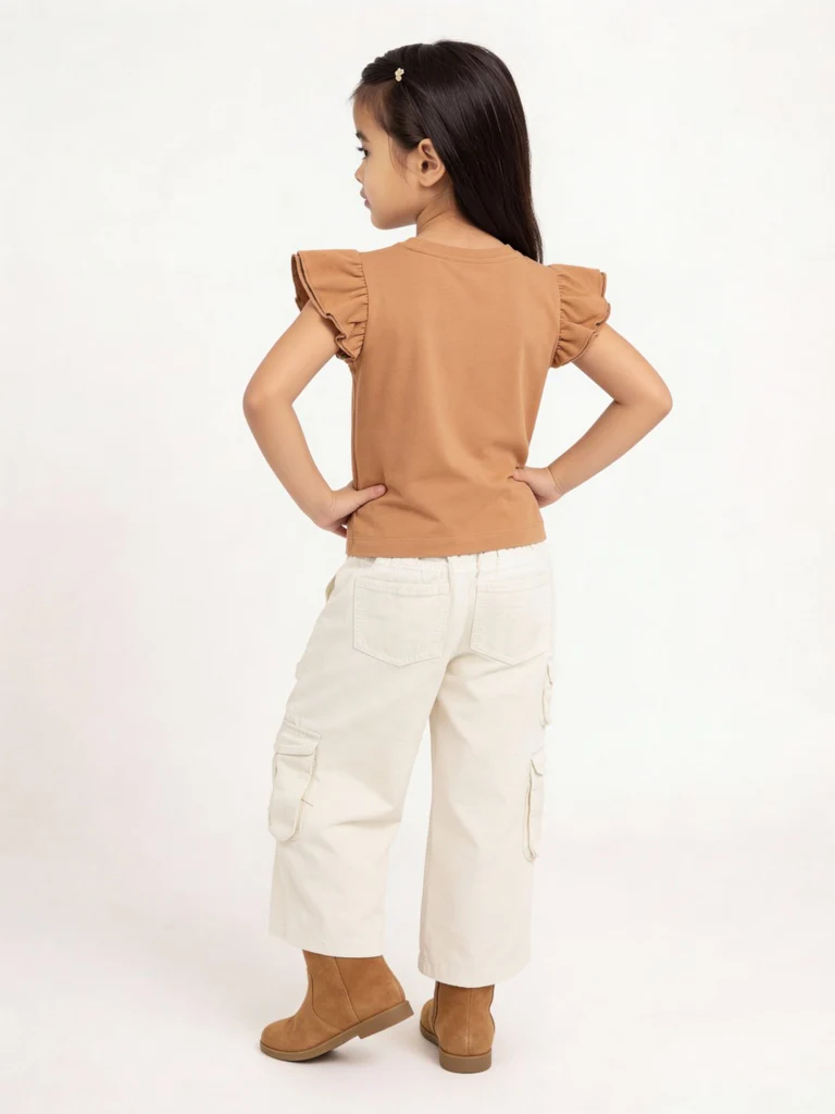 HOP Kids Girls Light Brown Embellished Cotton T-Shirt - Image 3