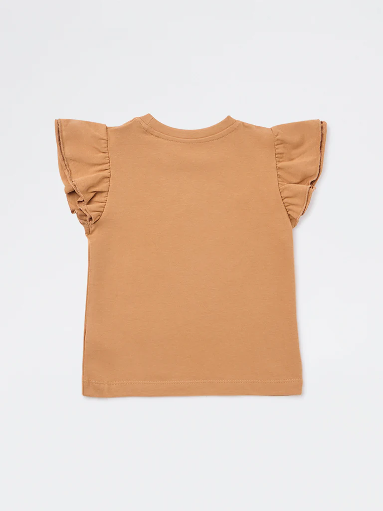 HOP Kids Girls Light Brown Embellished Cotton T-Shirt - Image 5