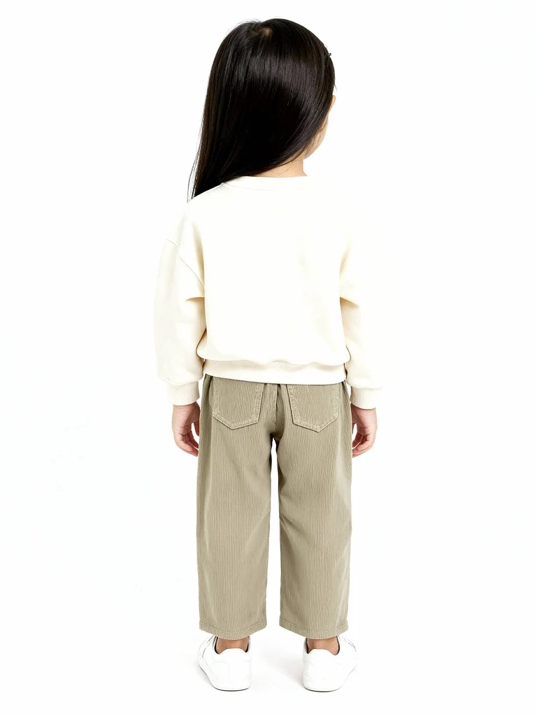 HOP Kids Girls Light Olive Paperbag-Waist Corduroy Trousers - Image 2