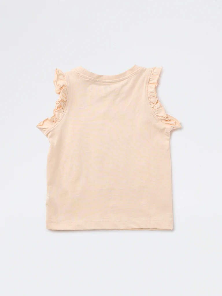 HOP Kids Girls Light Peach Printed Cotton Top - Image 5