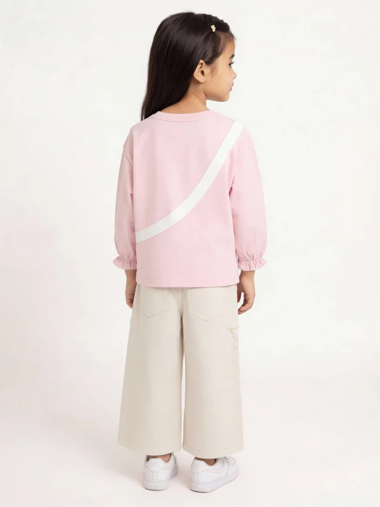 HOP Kids Girls Light Pink Pouch-Detailed Cotton Top - Image 2