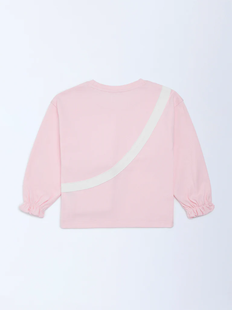 HOP Kids Girls Light Pink Pouch-Detailed Cotton Top - Image 4