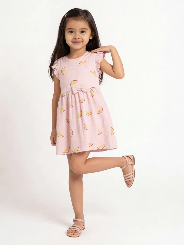 HOP Kids Girls Light Pink Printed A-Line Cotton-Blend Dress