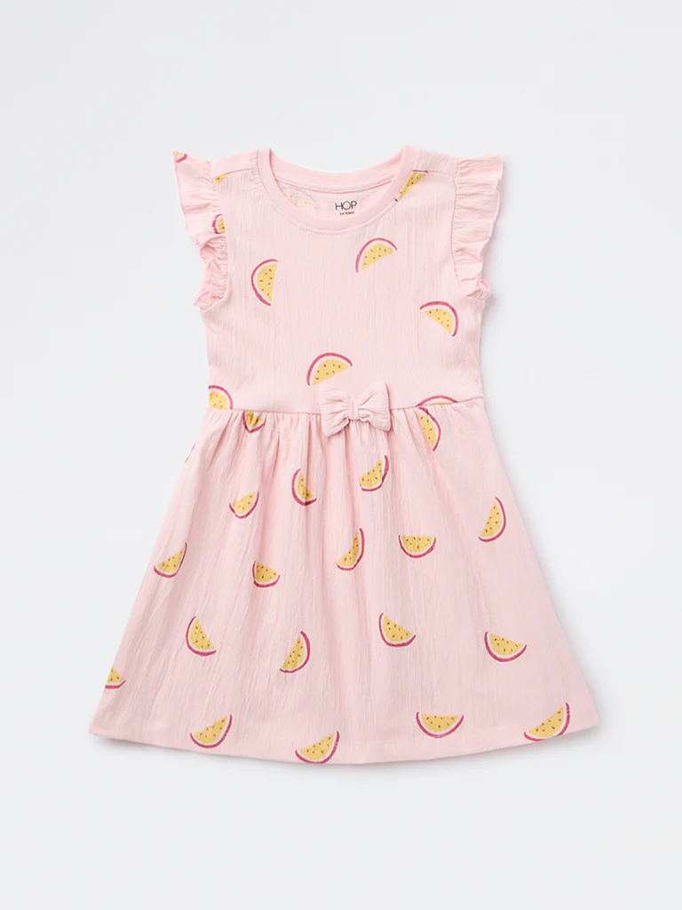 HOP Kids Girls Light Pink Printed A-Line Cotton-Blend Dress - Image 4