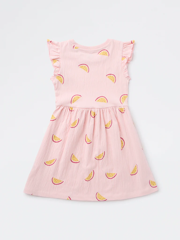 HOP Kids Girls Light Pink Printed A-Line Cotton-Blend Dress - Image 5