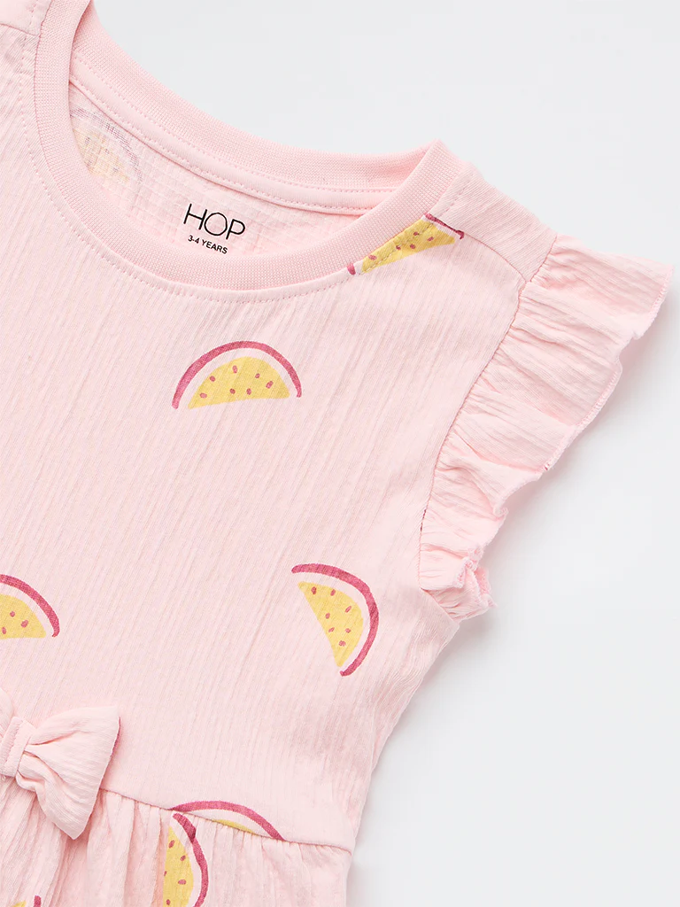 HOP Kids Girls Light Pink Printed A-Line Cotton-Blend Dress - Image 6