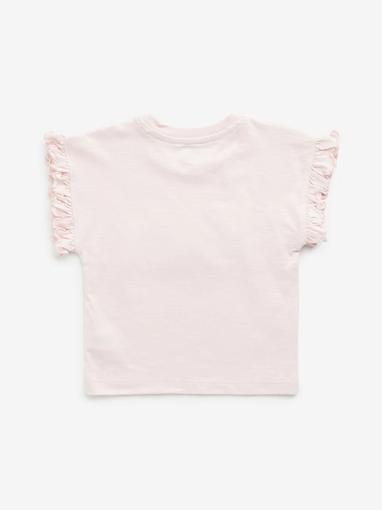 HOP Kids Girls Light Pink Rainbow Embellished Cotton T-Shirt - Image 3