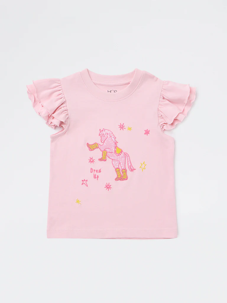 HOP Kids Girls Light Pink Unicorn Embellished Top - Image 4