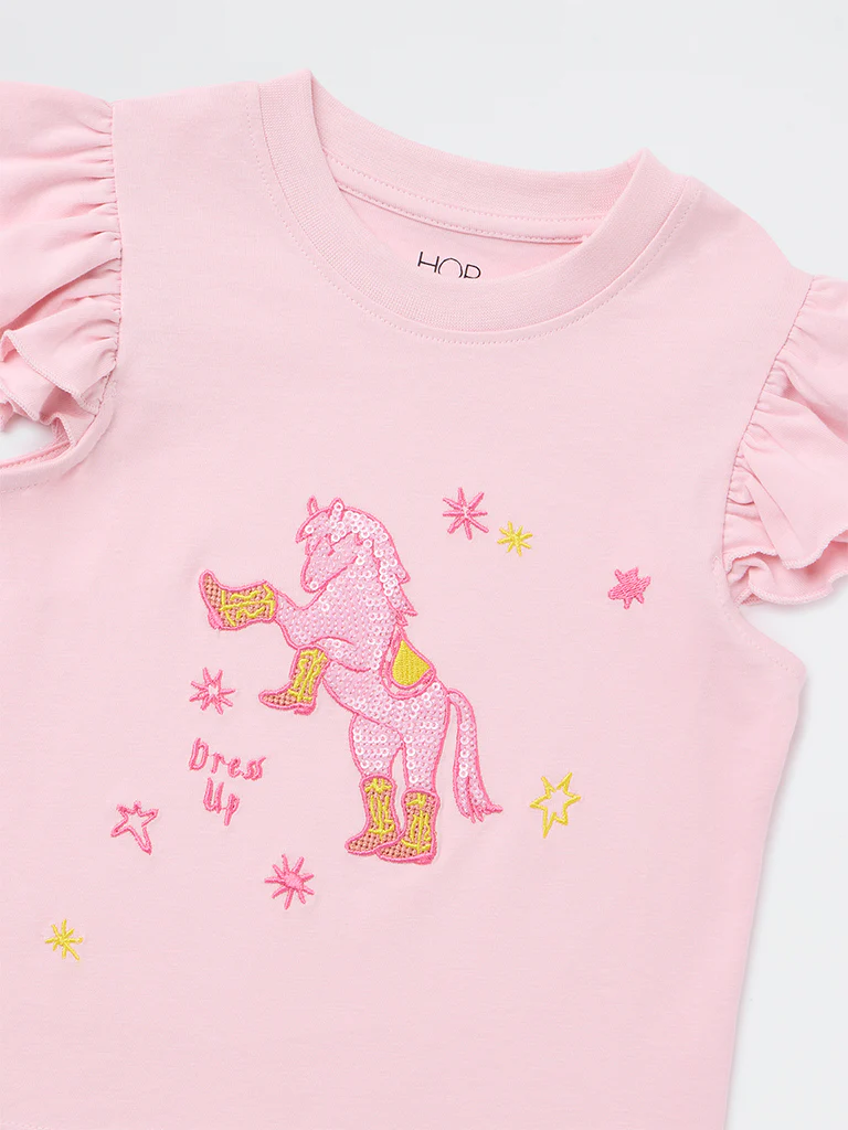 HOP Kids Girls Light Pink Unicorn Embellished Top - Image 6