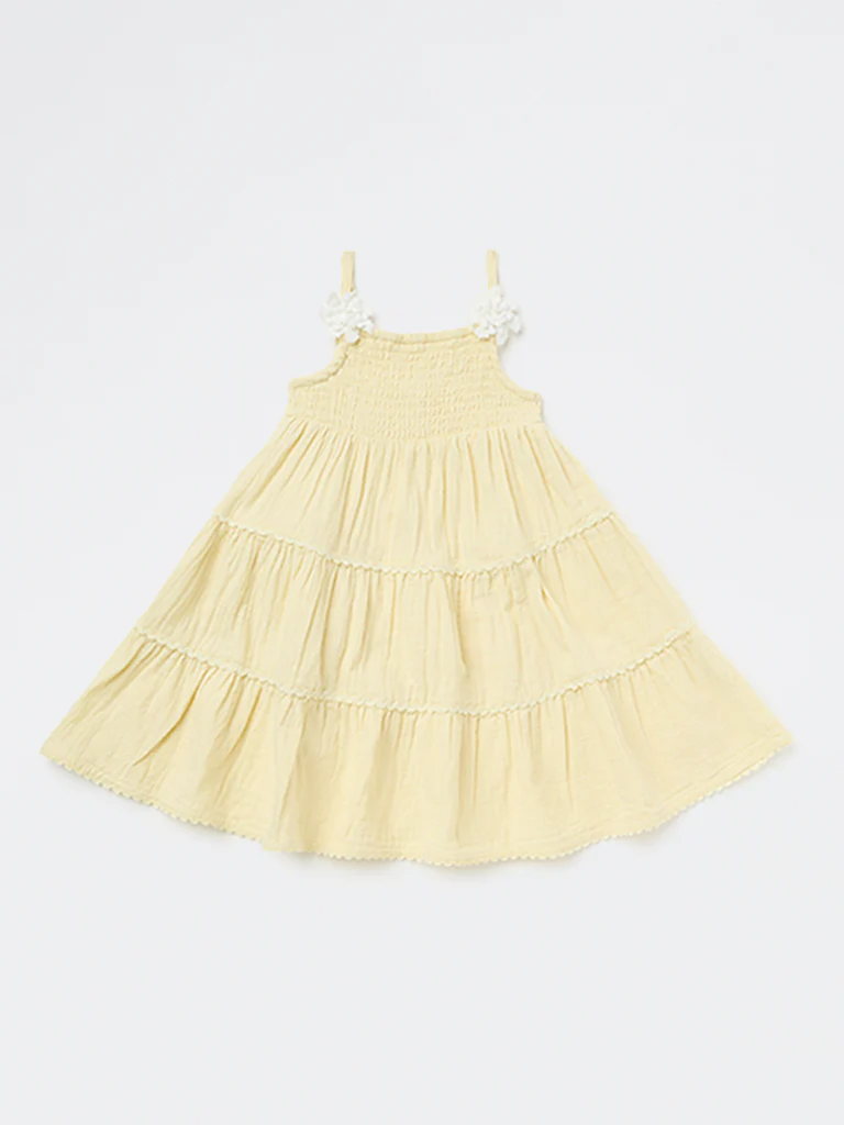 HOP Kids Girls Light Yellow Cotton Tiered Dress - Image 4