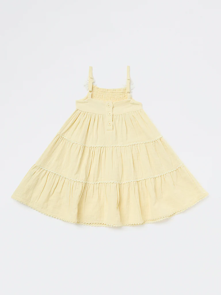 HOP Kids Girls Light Yellow Cotton Tiered Dress - Image 5