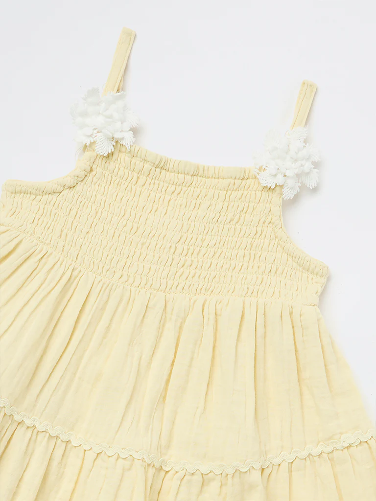 HOP Kids Girls Light Yellow Cotton Tiered Dress - Image 6