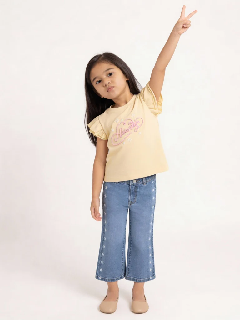 HOP Kids Girls Light Yellow Embroidered Cotton Top