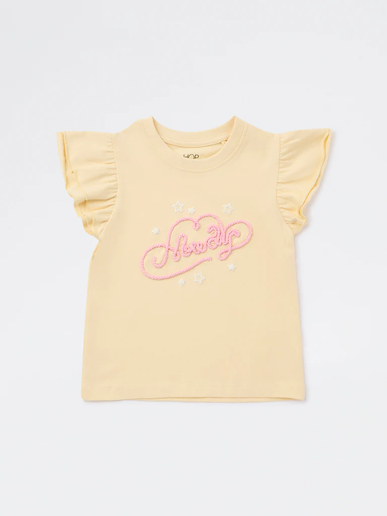HOP Kids Girls Light Yellow Embroidered Cotton Top - Image 4