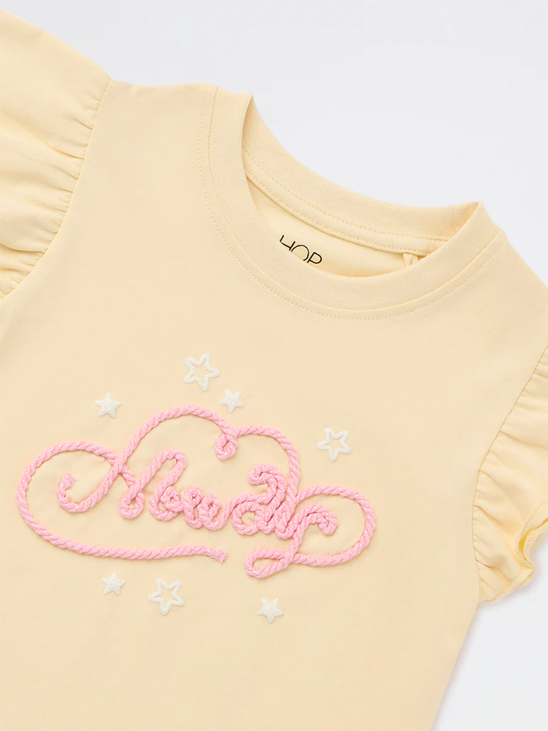 HOP Kids Girls Light Yellow Embroidered Cotton Top - Image 6