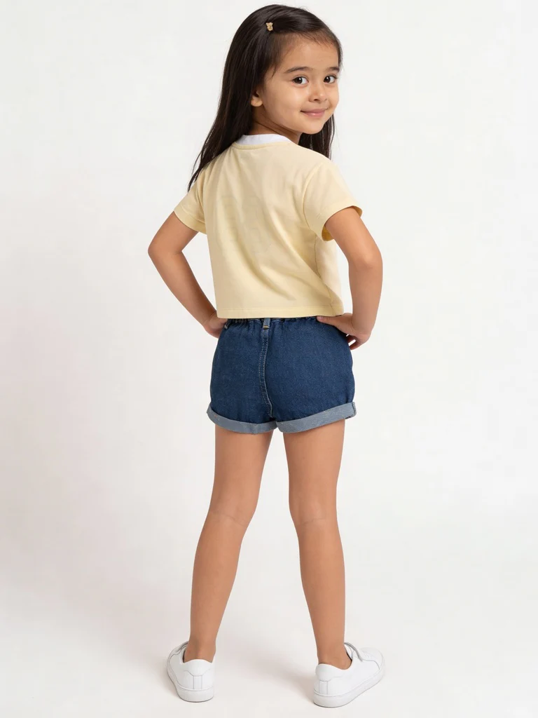 HOP Kids Girls Light Yellow Numerical-Design Cotton T-Shirt - Image 2