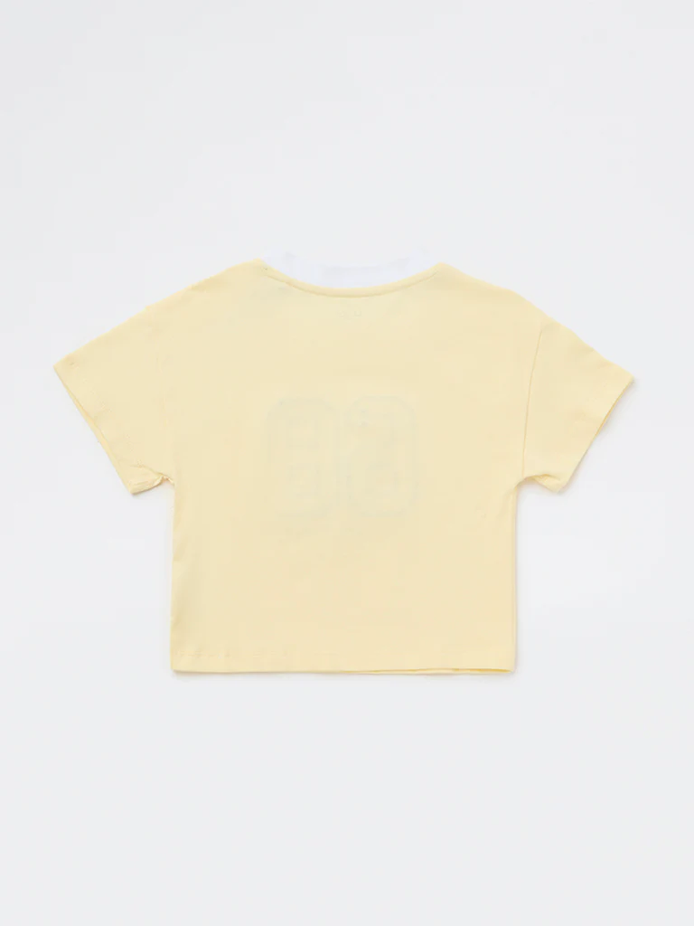 HOP Kids Girls Light Yellow Numerical-Design Cotton T-Shirt - Image 4