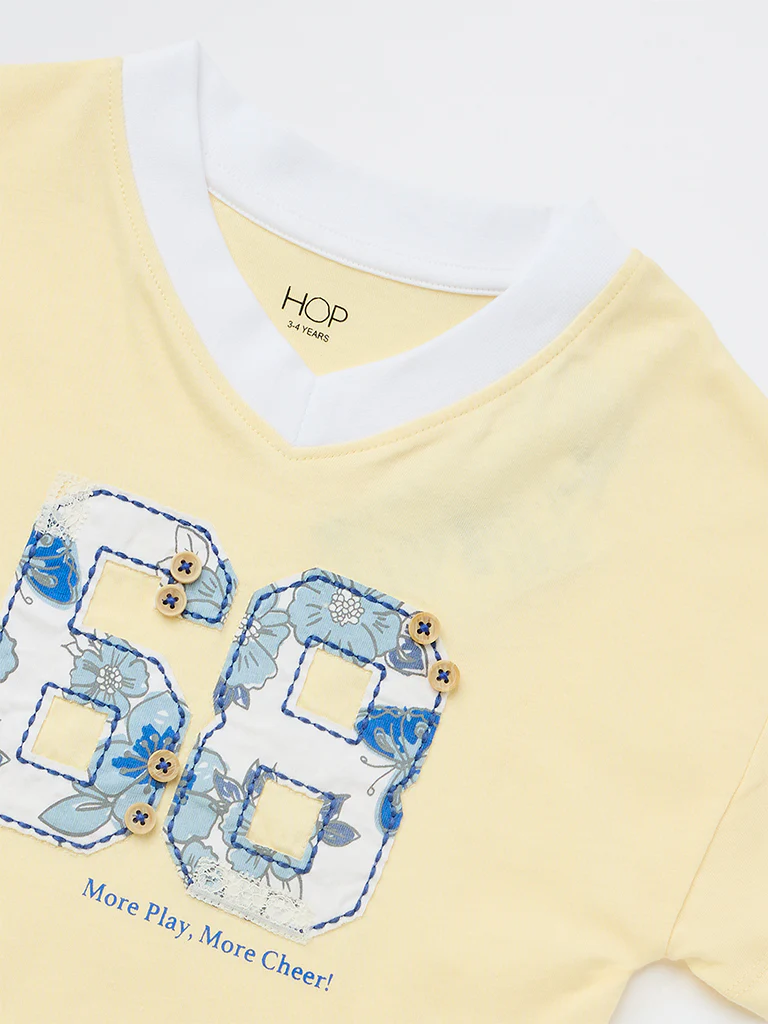 HOP Kids Girls Light Yellow Numerical-Design Cotton T-Shirt - Image 5