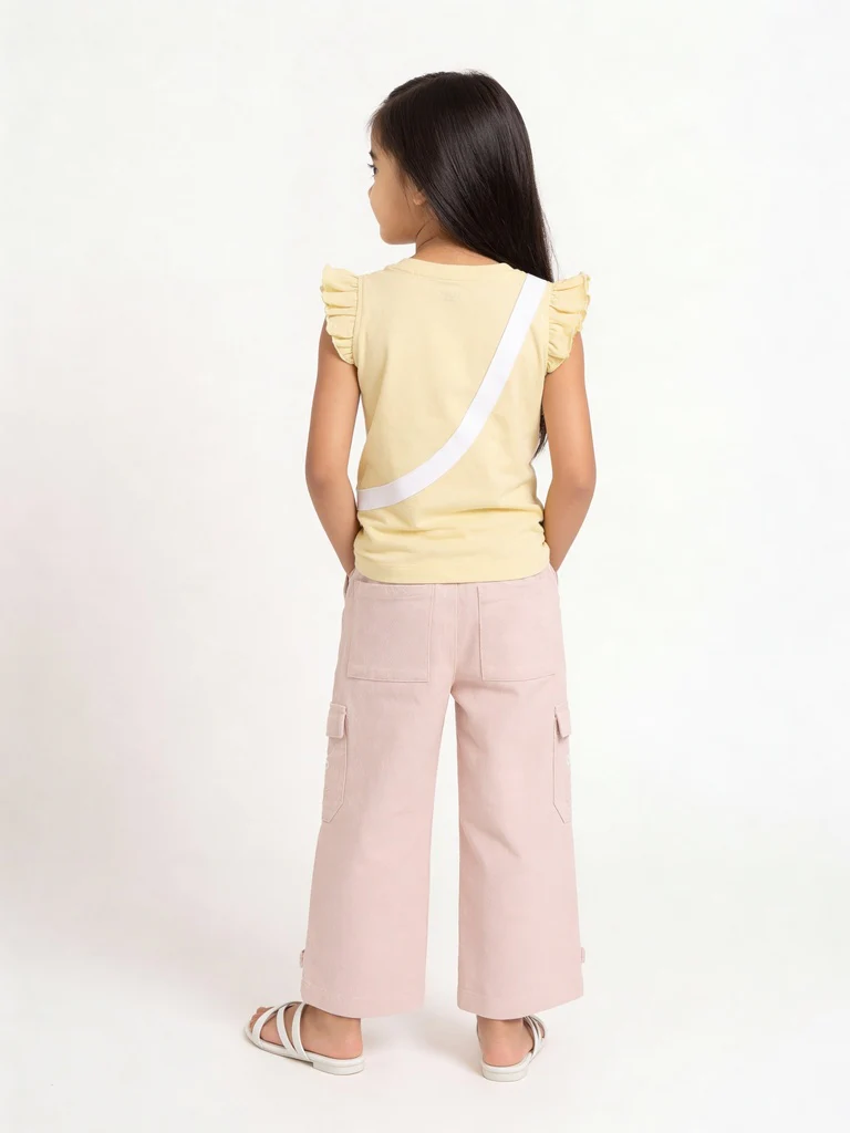 HOP Kids Girls Light Yellow Pouch Design Cotton Top - Image 2