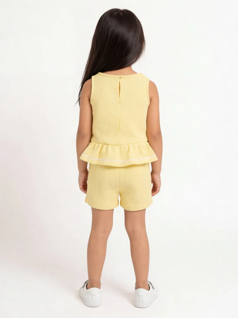 HOP Kids Girls Light Yellow Textured Top and Shorts Set - Image 2