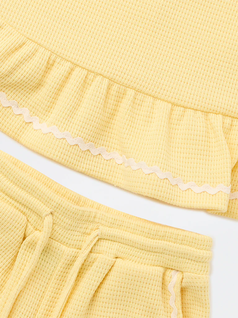 HOP Kids Girls Light Yellow Textured Top and Shorts Set - Image 5