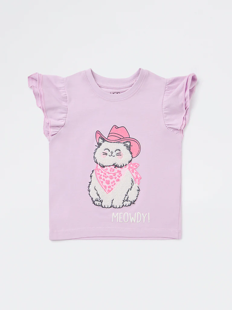 HOP Kids Girls Lilac Animal Embroidered Cotton Top - Image 4