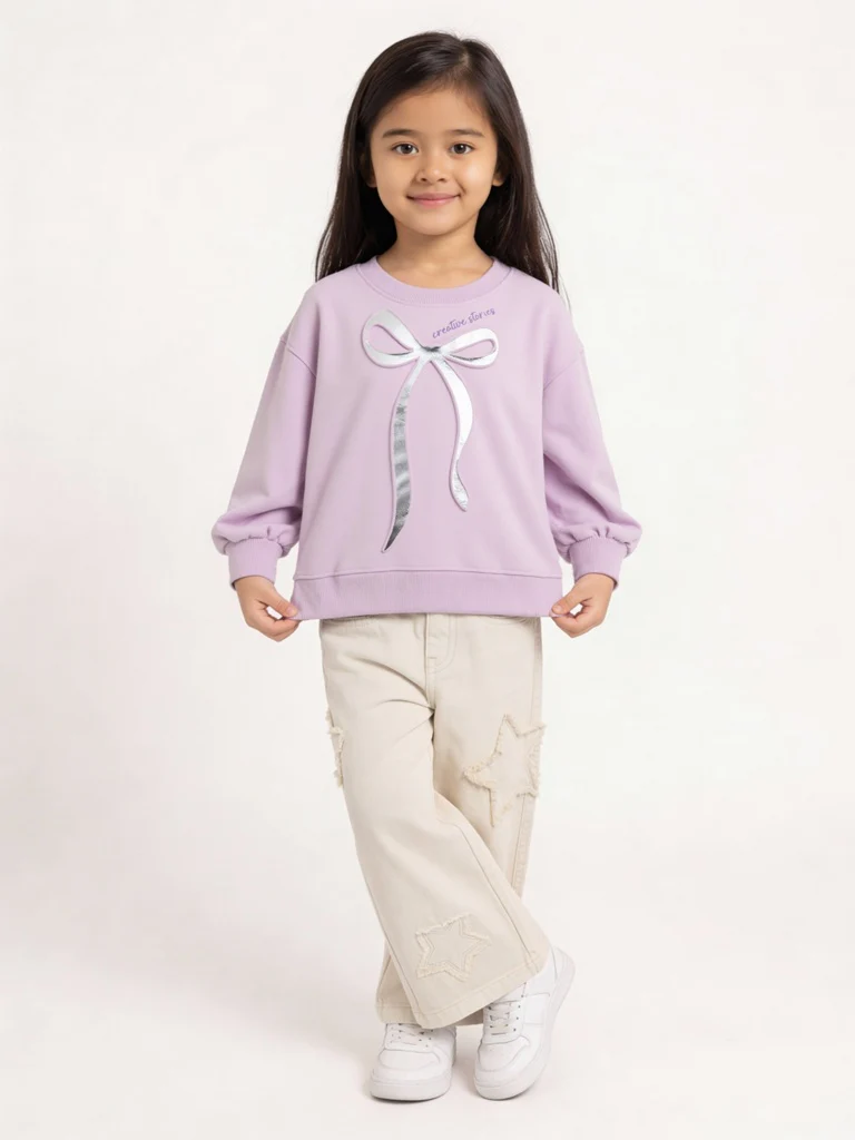 HOP Kids Girls Lilac Bow-Detailed Cotton-Blend Sweatshirt