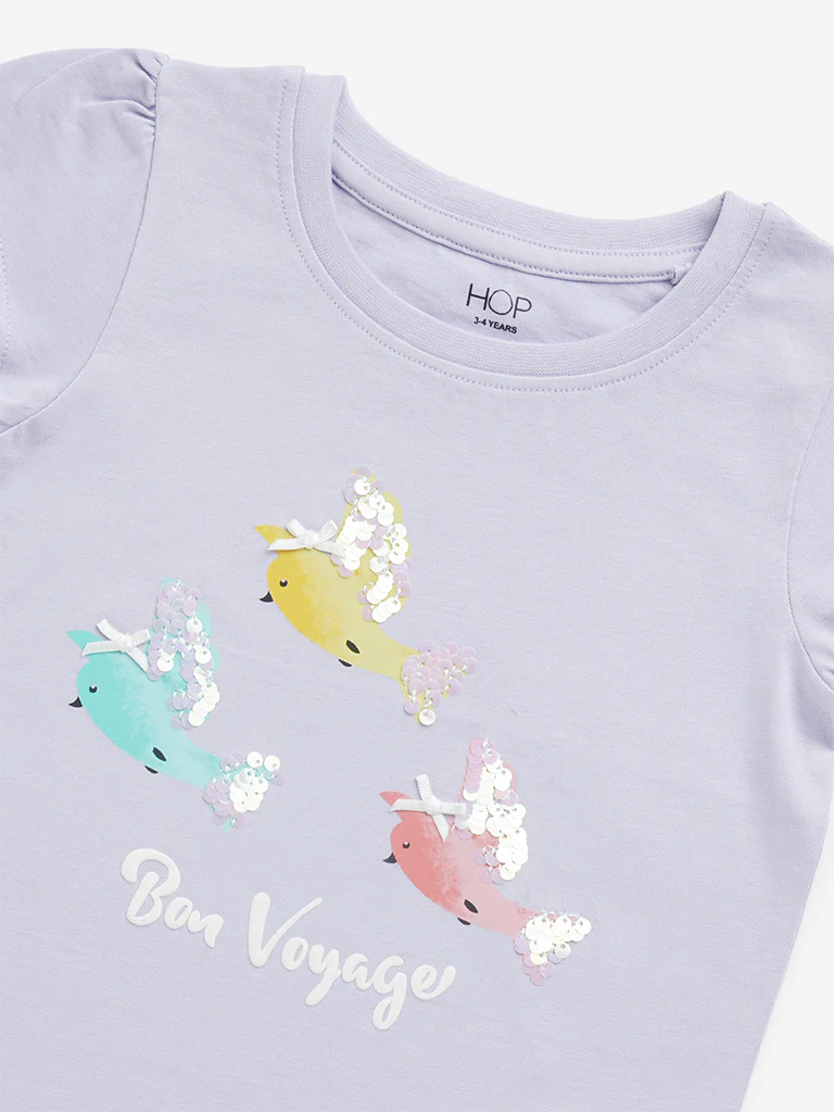 HOP Kids Girls Lilac Embellished Cotton T-Shirt - Image 4