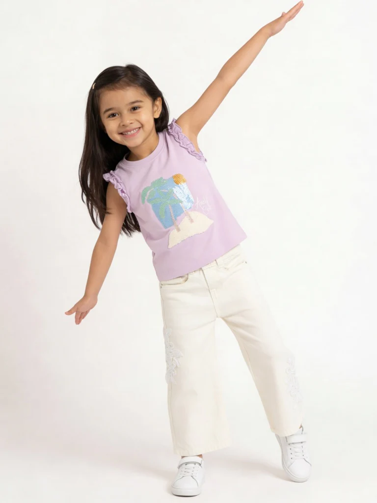 HOP Kids Girls Lilac Embellished Cotton Top