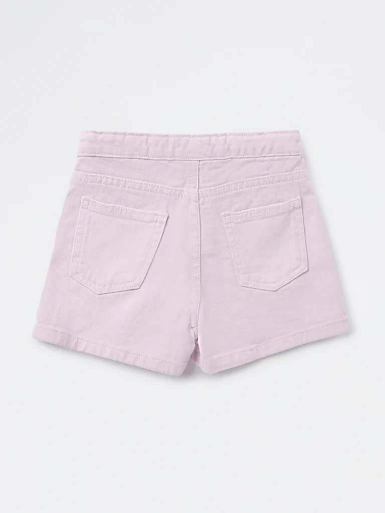 HOP Kids Girls Lilac Embroidered High-Rise Denim Skorts - Image 4