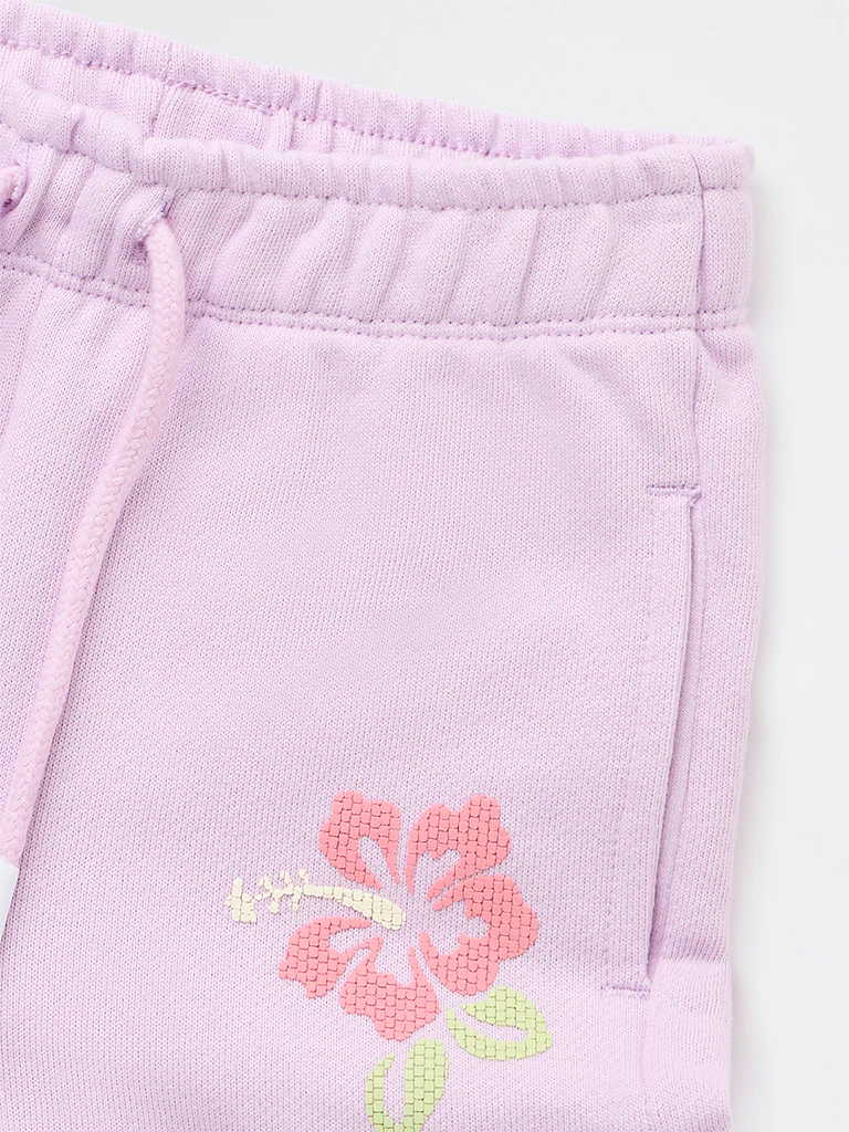 HOP Kids Girls Lilac Floral Design High-Rise Cotton Shorts - Image 6