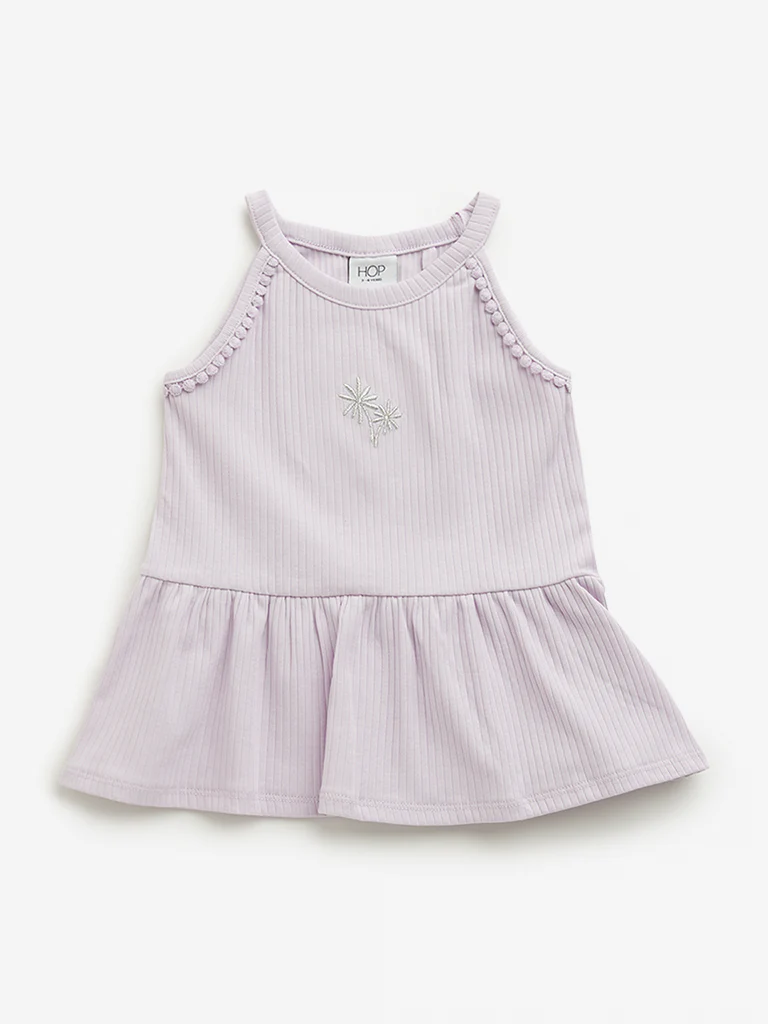 HOP Kids Girls Lilac Ribbed Textured Cotton Casual Top