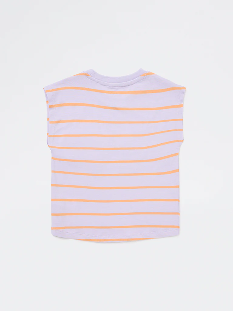 HOP Kids Girls Lilac Striped Cotton T-Shirt - Image 5