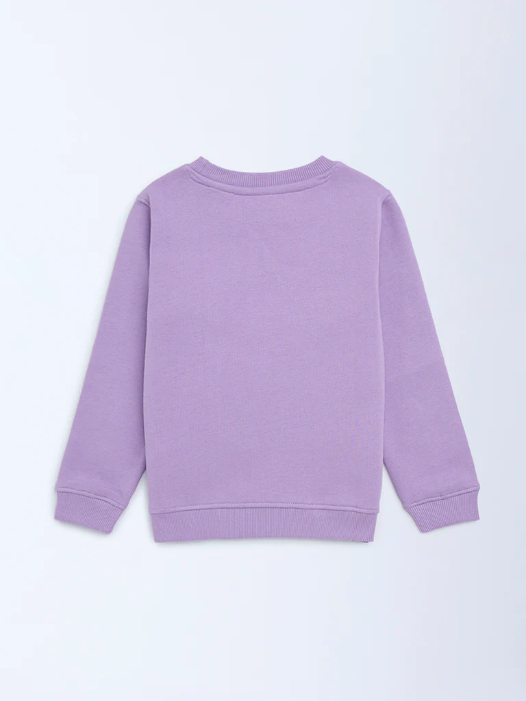 HOP Kids Girls Lilac Text Design Cotton-Blend Sweatshirt - Image 5