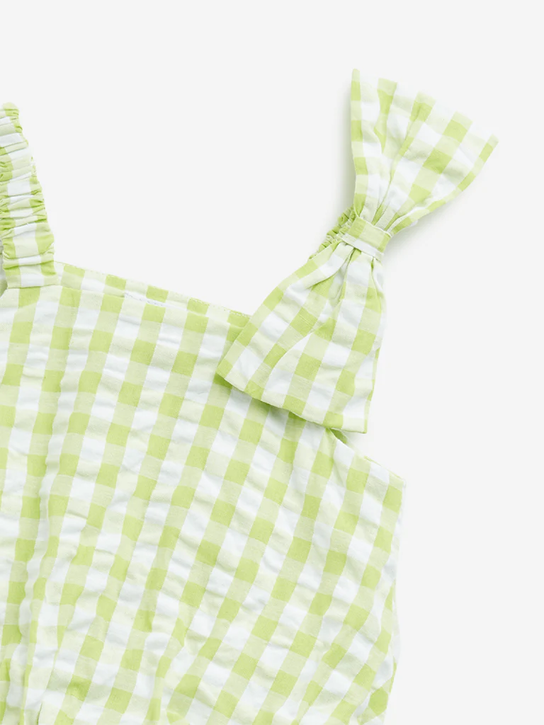 HOP Kids Girls Lime Checkered Design Cotton Crop Top - Image 3