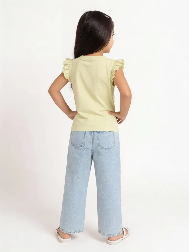 HOP Kids Girls Lime Green Embroidered Cotton T-Shirt - Image 2