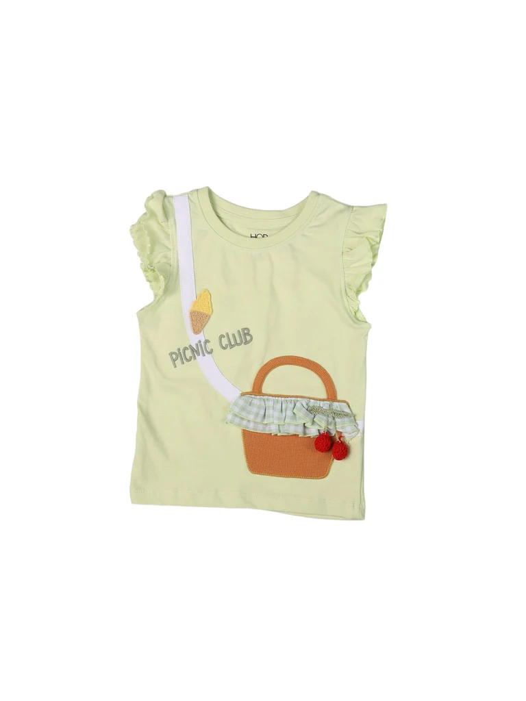 HOP Kids Girls Lime Green Embroidered Cotton T-Shirt - Image 3