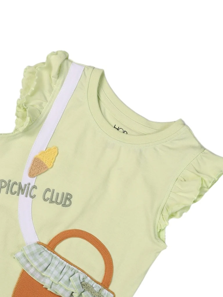HOP Kids Girls Lime Green Embroidered Cotton T-Shirt - Image 5