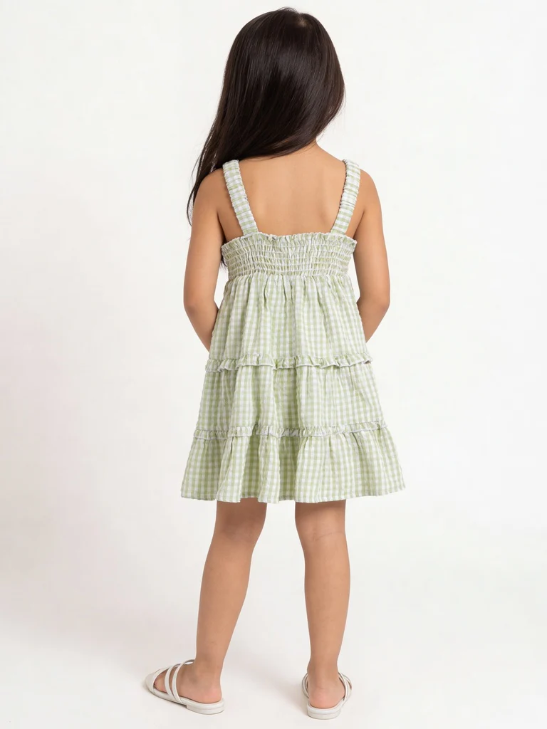 HOP Kids Girls Lime Printed Cotton Tiered Dress - Image 2