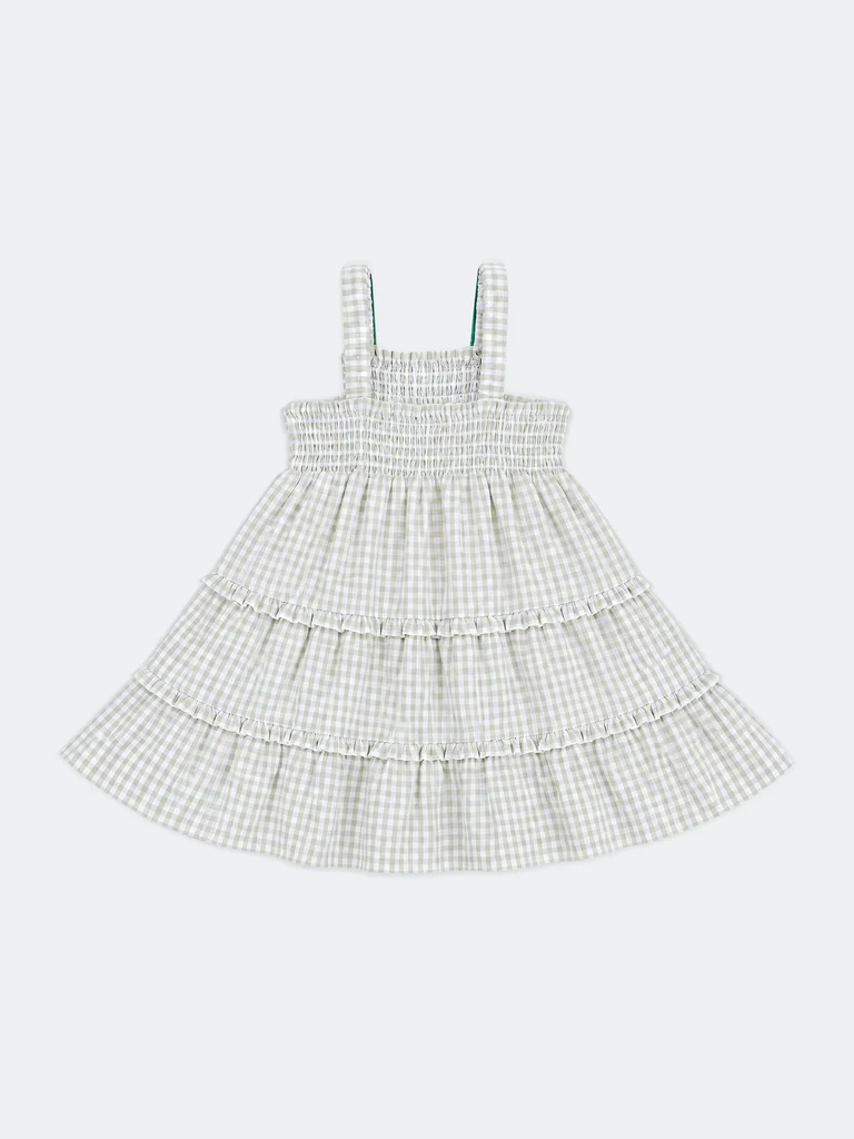 HOP Kids Girls Lime Printed Cotton Tiered Dress - Image 4