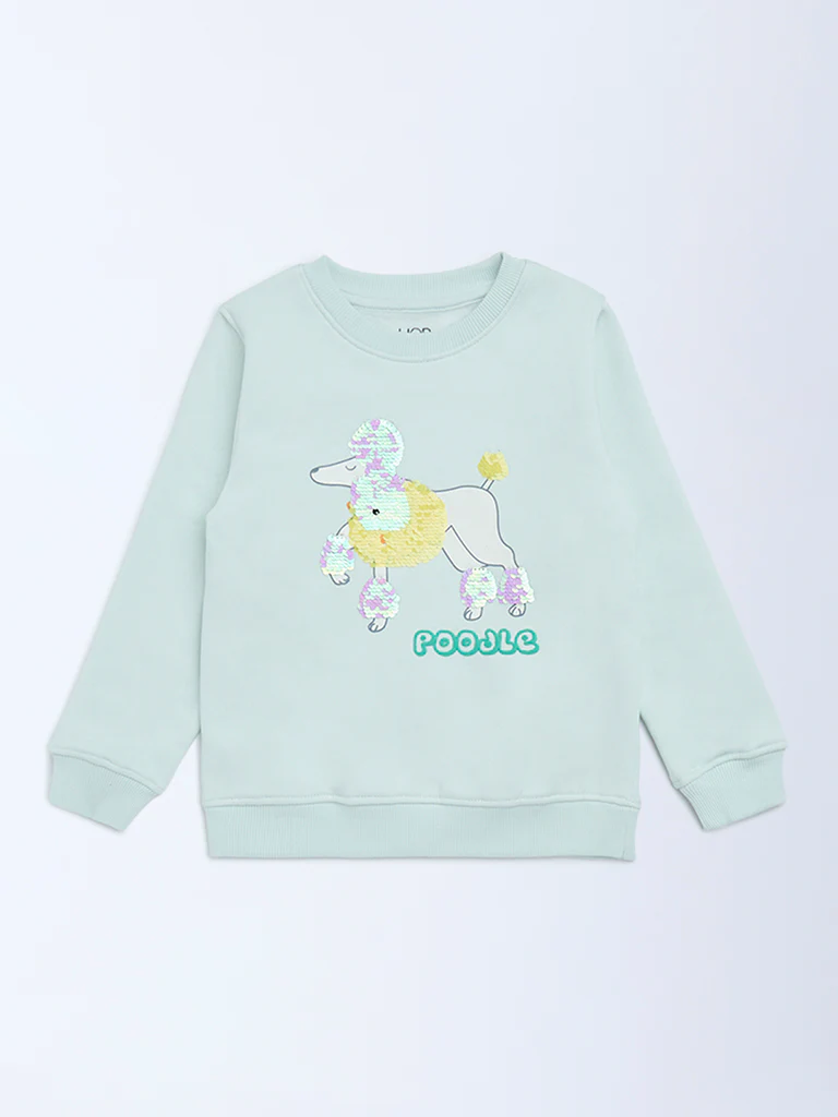 HOP Kids Girls Mint Green Embellished Cotton-Blend Sweatshirt - Image 4