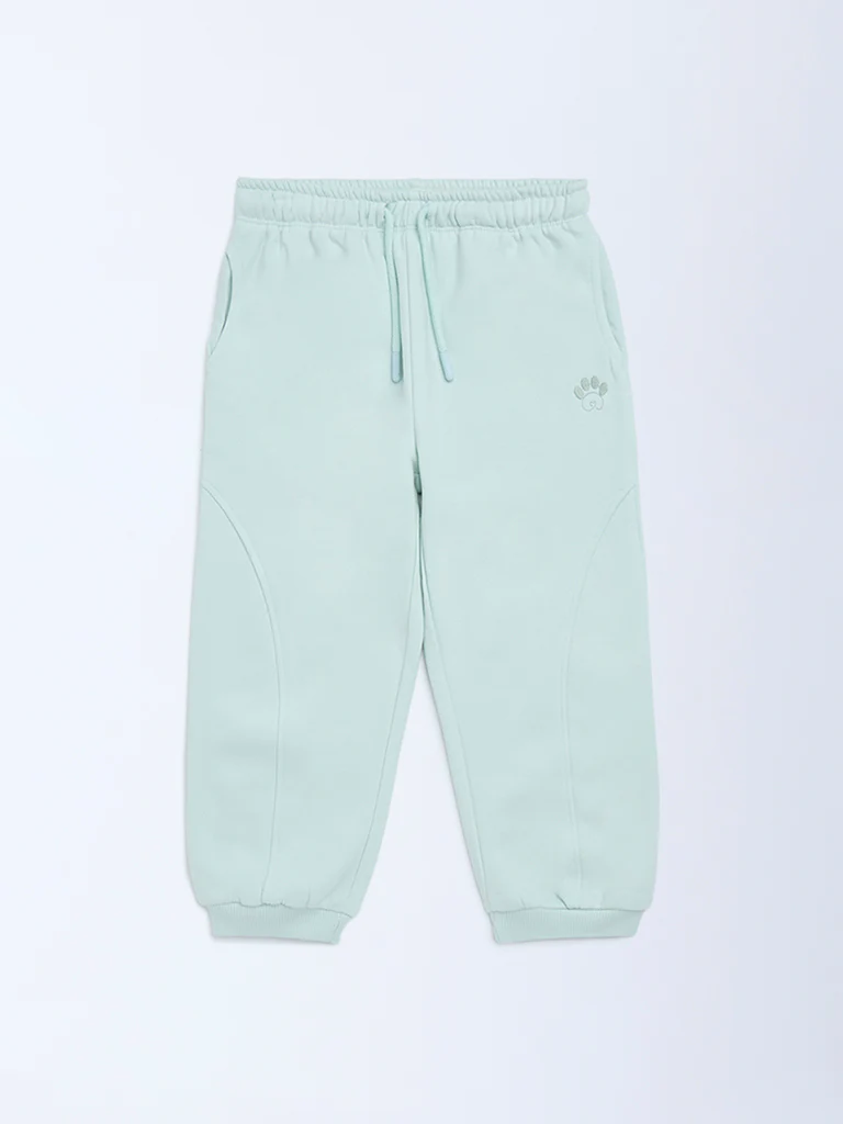 HOP Kids Girls Mint Solid High-Rise Cotton-Blend Joggers - Image 4