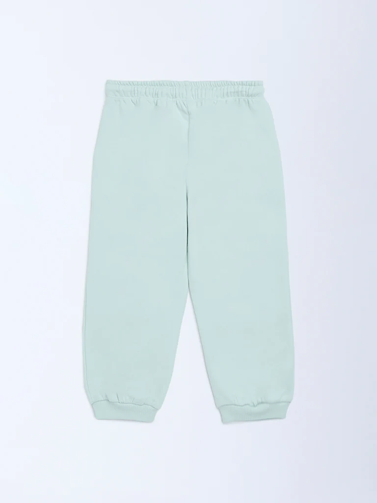 HOP Kids Girls Mint Solid High-Rise Cotton-Blend Joggers - Image 5