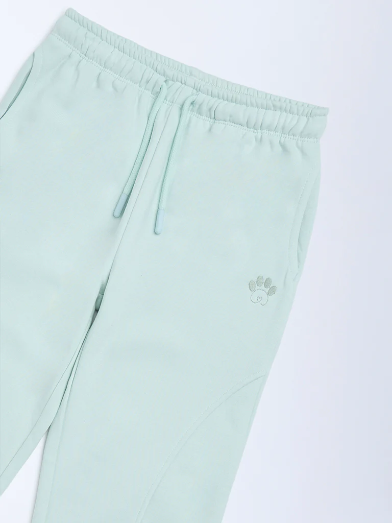 HOP Kids Girls Mint Solid High-Rise Cotton-Blend Joggers - Image 6