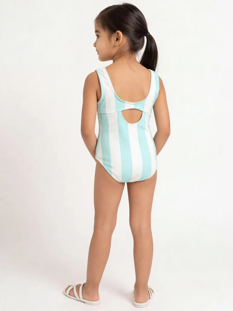 HOP Kids Girls Mint Striped Swimsuit - Image 2