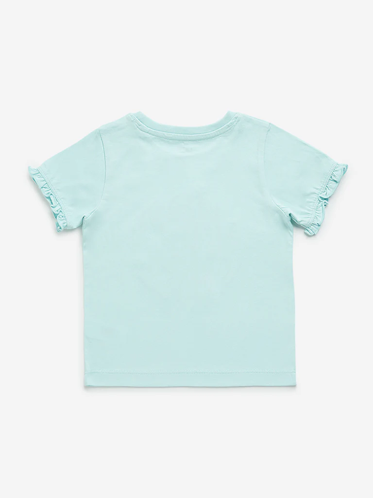 HOP Kids Girls Mint Text Printed Cotton T-Shirt - Image 3