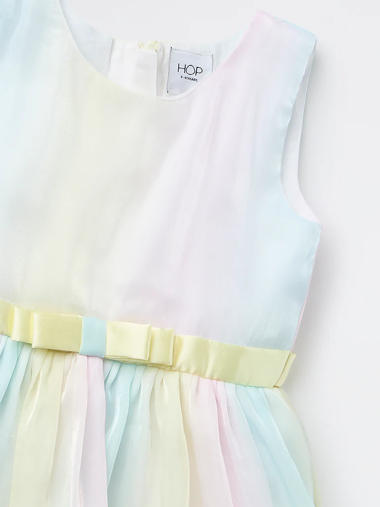 HOP Kids Girls Multicolour Bow-Detailed Mesh Dress - Image 5