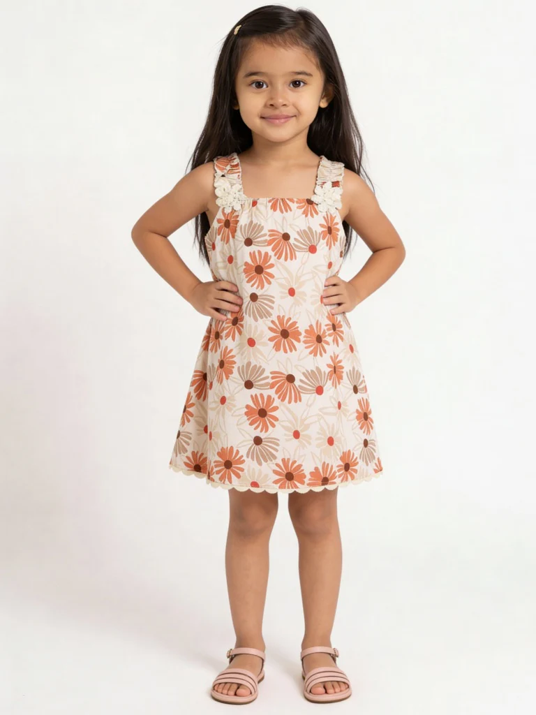 HOP Kids Girls Multicolour Floral A-Line Cotton Dress