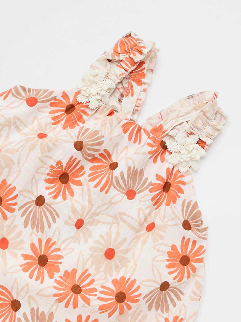 HOP Kids Girls Multicolour Floral A-Line Cotton Dress - Image 5