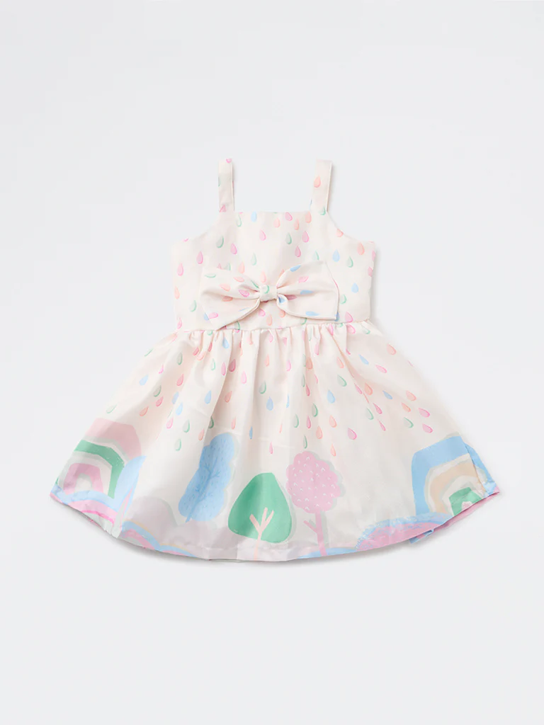 HOP Kids Girls Multicolour Printed Bow-Detailed Dress - Image 3